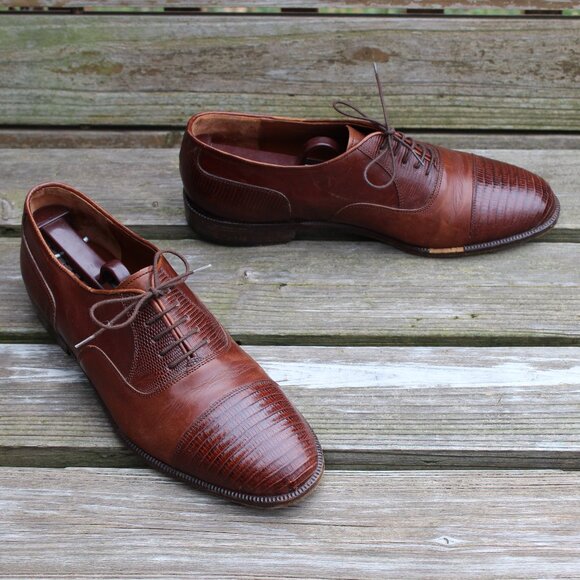 Daniele Ferradini Brown Genuine Lizard Cap Toe, Men's 7.5 M, Made in Italy, EUC - Picture 1 of 15